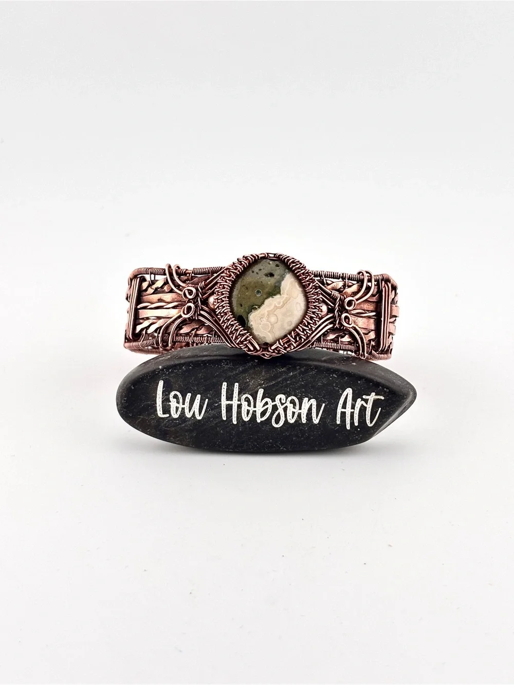 HANDMADE Jasper Wire Wrapped Copper Statement Bracelet, Unisex Jewelry Gift